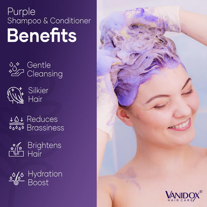 VANIDOX Sulfate Free Brass Toning Purple Shampoo and Conditioner Set for Grey and Silver Hair, Moisturizing & Color-Safe, Enhances Shine & Brightness, Made in USA (16 fl oz each)