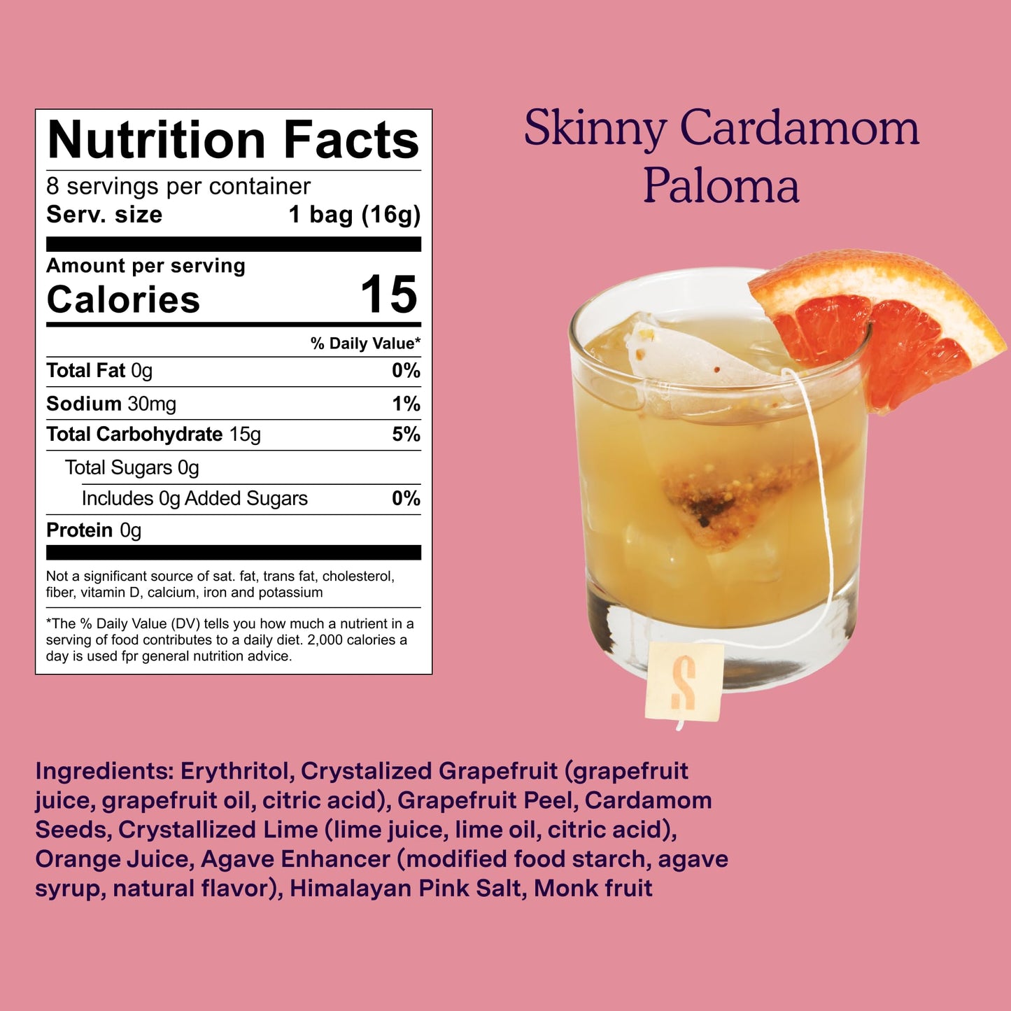 SAYSO Skinny Cardamom Paloma | The Original Craft Cocktail Tea Bag Mixer | Organic, Certified Gluten-free, Non-GMO |< 15 Cal, 0g Sugar, Steep in Cold Water & Spirits, For a Perfect Mocktail, 8 count