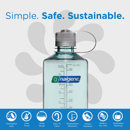Nalgene Leak Proof Tritan BPA-Free Water Bottle - 32 oz Narrow Mouth - Made in the USA for Outdoor Use & Daily Hydration (Seafoam)