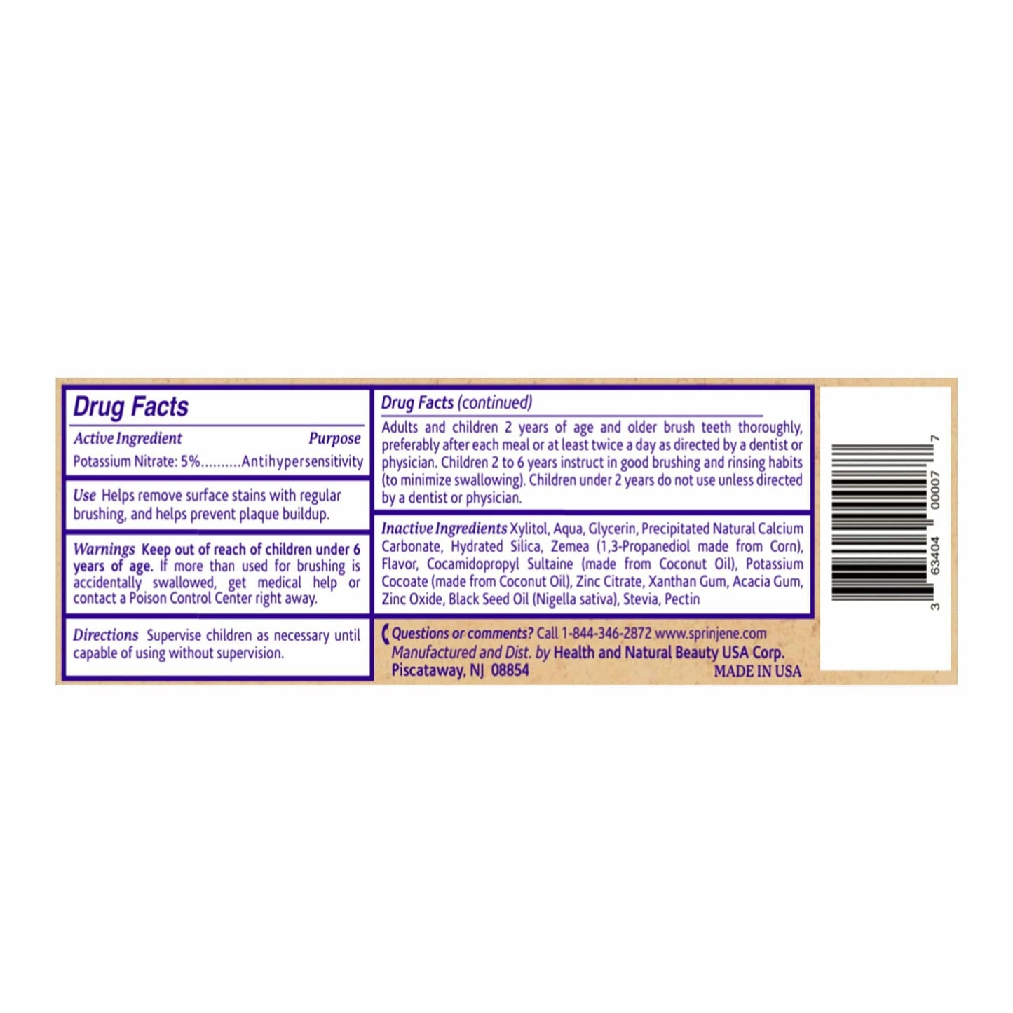 SprinJene Fluoride Free Toothpaste - Patented Natural Toothpaste with Black Seed Oil & Zinc - Made in The USA - Vegan Non Fluoride for Fresh Breath Preservative Free (1 Pack)