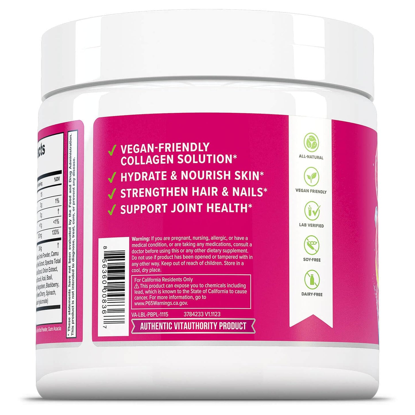 Vitauthority Vegan Collagen Powder for Women - Plant Based Collagen Supplement for Women with Proprietary Vegan Hair Skin and Nails Vitamins - Vegetarian Collagen Powder with Hyaluronic Acid
