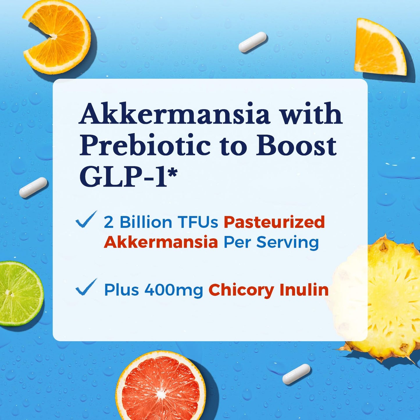 Vitalitown Akkermansia Probiotic GLP-1 with Chicory Inulin | 2 Billion TFU | Akkermansia Muciniphila Probiotics for Men & Women | Gut Health | Digestion | Non-GMO | 60 Veg Caps