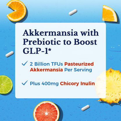 Vitalitown Akkermansia Probiotic GLP-1 with Chicory Inulin | 2 Billion TFU | Akkermansia Muciniphila Probiotics for Men & Women | Gut Health | Digestion | Non-GMO | 60 Veg Caps