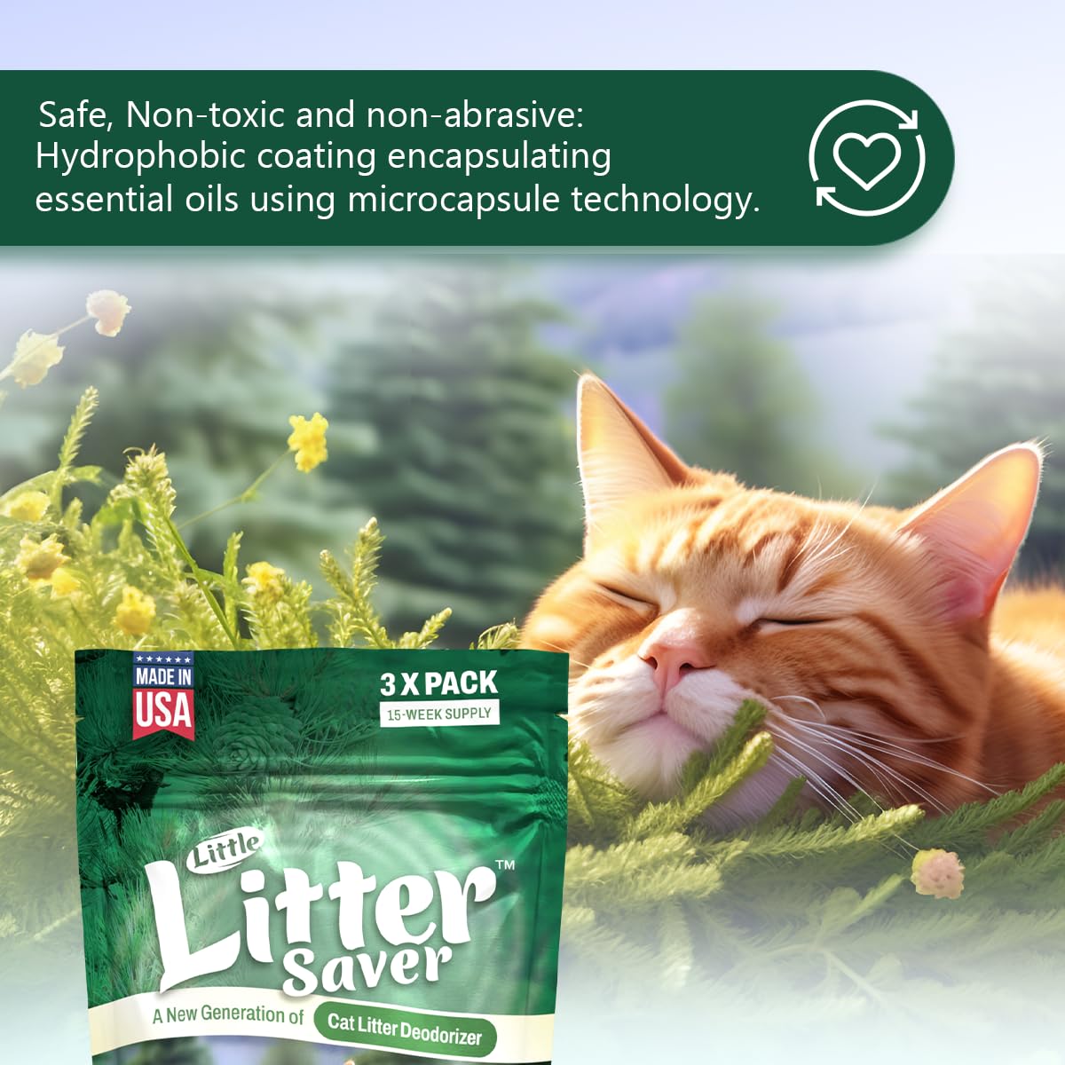 LITTLE SAVER Little Litter Saver | a New Generation Of Cat Litter Box Deodorizer | Unique Formula for Slow Release | Natural Fresh Scent | Up to 15 Weeks Supply | 3 x 0.5oz bags (Cedar)