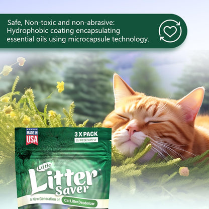 LITTLE SAVER Little Litter Saver | a New Generation Of Cat Litter Box Deodorizer | Unique Formula for Slow Release | Natural Fresh Scent | Up to 15 Weeks Supply | 3 x 0.5oz bags (Cedar)