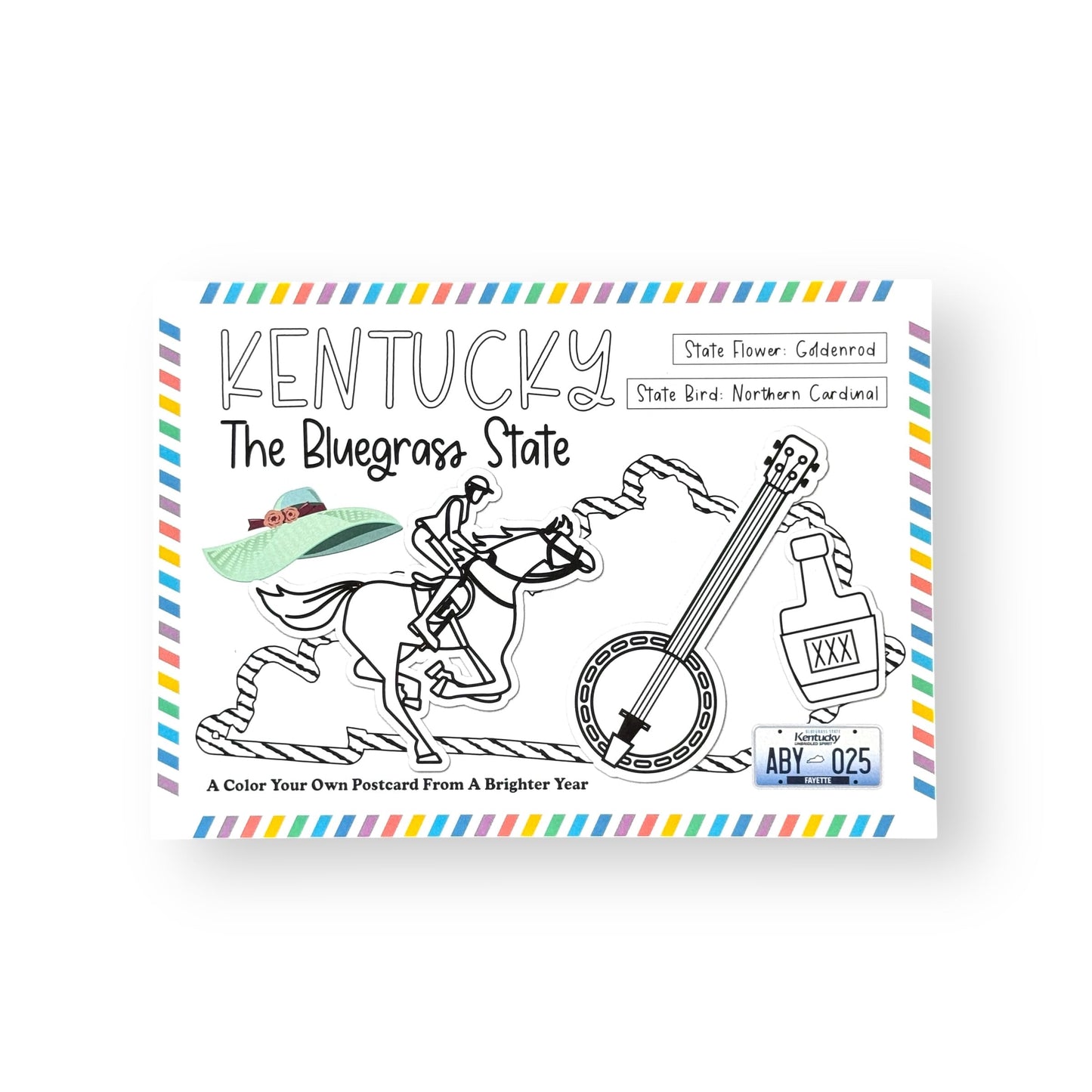A Brighter Year Color Your Own Postcard - Kentucky State - 5"x 7", Premium Quality, Sturdy Cardstock, Sized for Mailing, Illustrations - Stress & Anxiety Relief