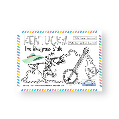 A Brighter Year Color Your Own Postcard - Kentucky State - 5"x 7", Premium Quality, Sturdy Cardstock, Sized for Mailing, Illustrations - Stress & Anxiety Relief