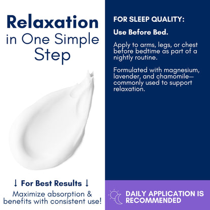 Brookethorne Naturals Nighttime Magnesium Lotion for Sleep | Lavender Magnesium Cream with L-Theanine & Chamomile | Topical Cream for Relaxation Adults & Kids | Non-Greasy, Vegan, Made in USA | 4oz