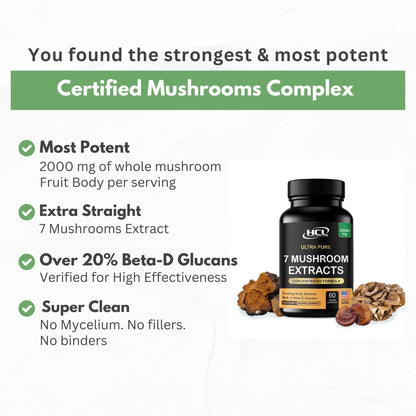 Mushroom Supplement Extracts of Lions Mane Cordyceps Chaga Reishi Turkey Tail Maitake Shiitake Capsules - Natural Vitamins Minerals Antioxidants Supplement - Made in The USA