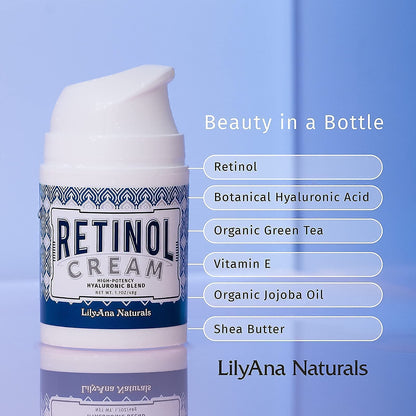 LilyAna Naturals Anti Aging Retinol Cream and Eye Cream Bundle 1.07 oz - Retinol Moisturizer for Face and Under Eye Cream for Dark Circles and Puffiness, Improve the look of Fine Lines and Wrinkles