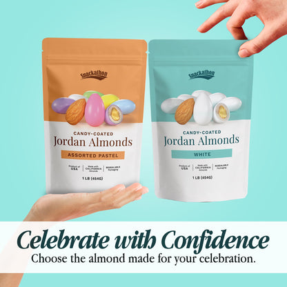 Snackathon Jordan Almonds, Assorted Pastel Candy-Coated Almonds, 1 LB Resealable Bag, Made in USA, Bulk Italian Confetti Wedding Favors, Baby & Bridal Showers, Party Buffets, Events & Holidays