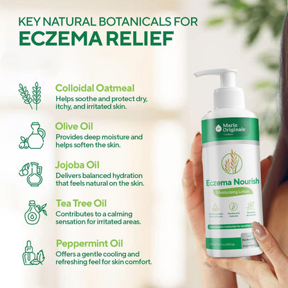 Marie Originals Eczema Nourish Moisturizing Lotion for Dry, Itchy, Sensitive Skin Relief– Hypoallergenic Formula with Colloidal Oatmeal & Natural Botanicals | Eczema Cream for Kids & Adults | 16 Fl Oz
