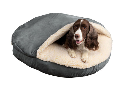 Snoozer Cozy Cave Dog Bed - Indoor Dog Bed with Cover Cave, Covered Calming Burrow for Medium & Large Sized Pets with Blanket Attached, Enclosed, Removable Washable Cover - XL, Anthracite