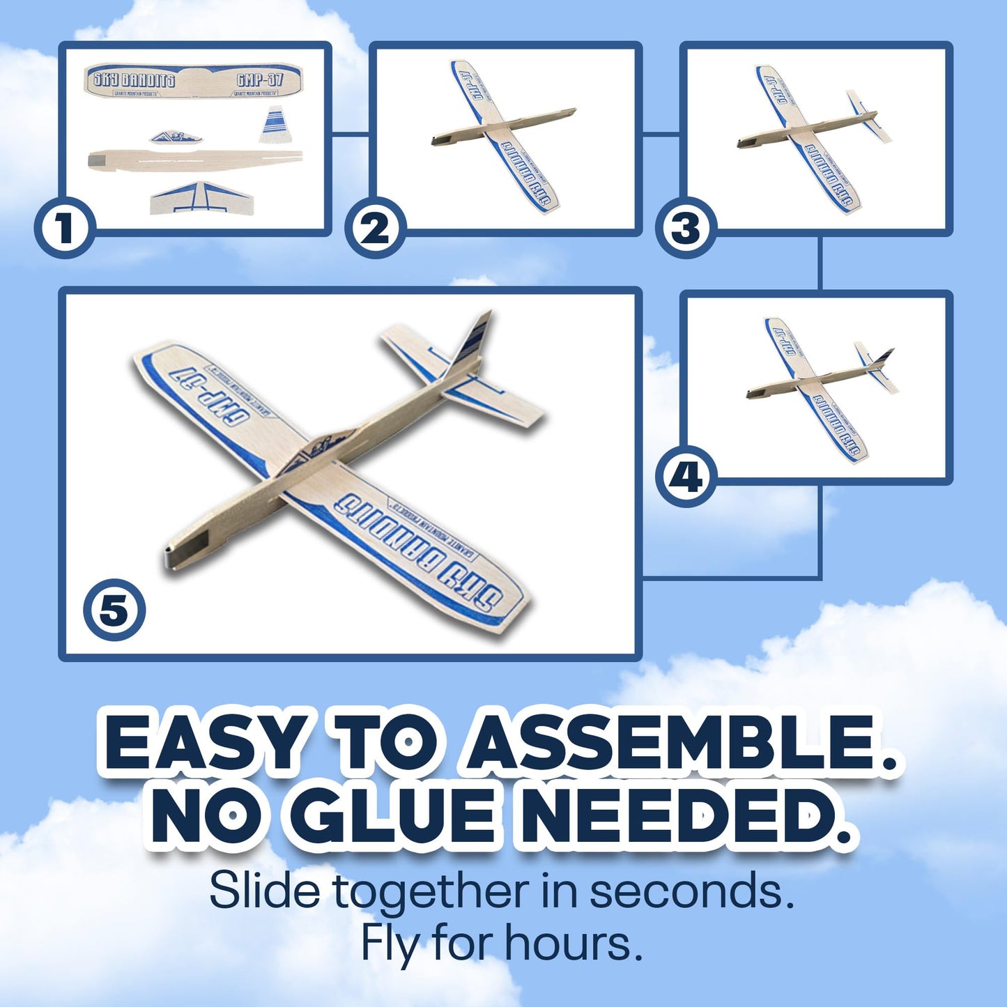 GRANITE MOUNTAIN PRODUCTS Balsa Wood Airplane Kits | Plane Toys Set - 2 Sling Shot Gliders | Pack of 2 Rubber Band Launched BalsaWood Gliders | Outdoor Party Favors, Parties, and BBQ's