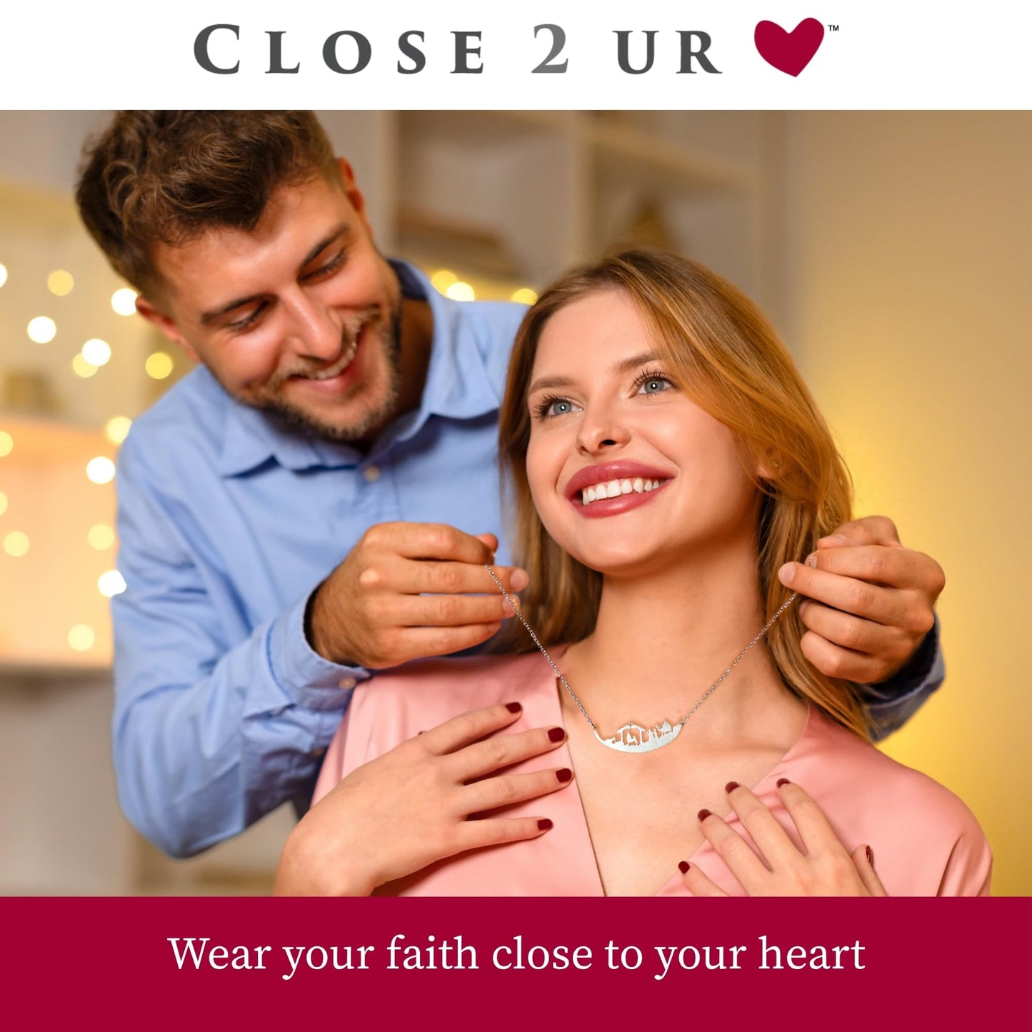 Close 2 UR Heart Stainless Steel Necklace - 3 Kings | Faith Inspired Pendant With Meaningful Message | Durable Handmade Jewelry Gift | Made In USA