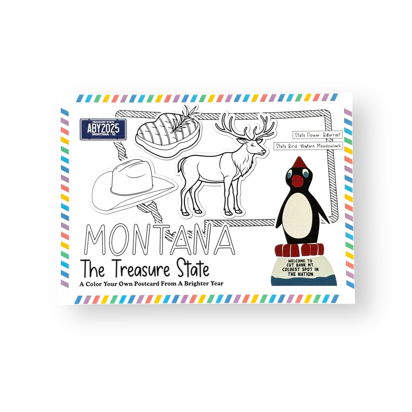 A Brighter Year Color Your Own Postcard - Montana State - 5"x 7", Premium Quality, Sturdy Cardstock, Sized for Mailing, Illustrations - Stress & Anxiety Relief