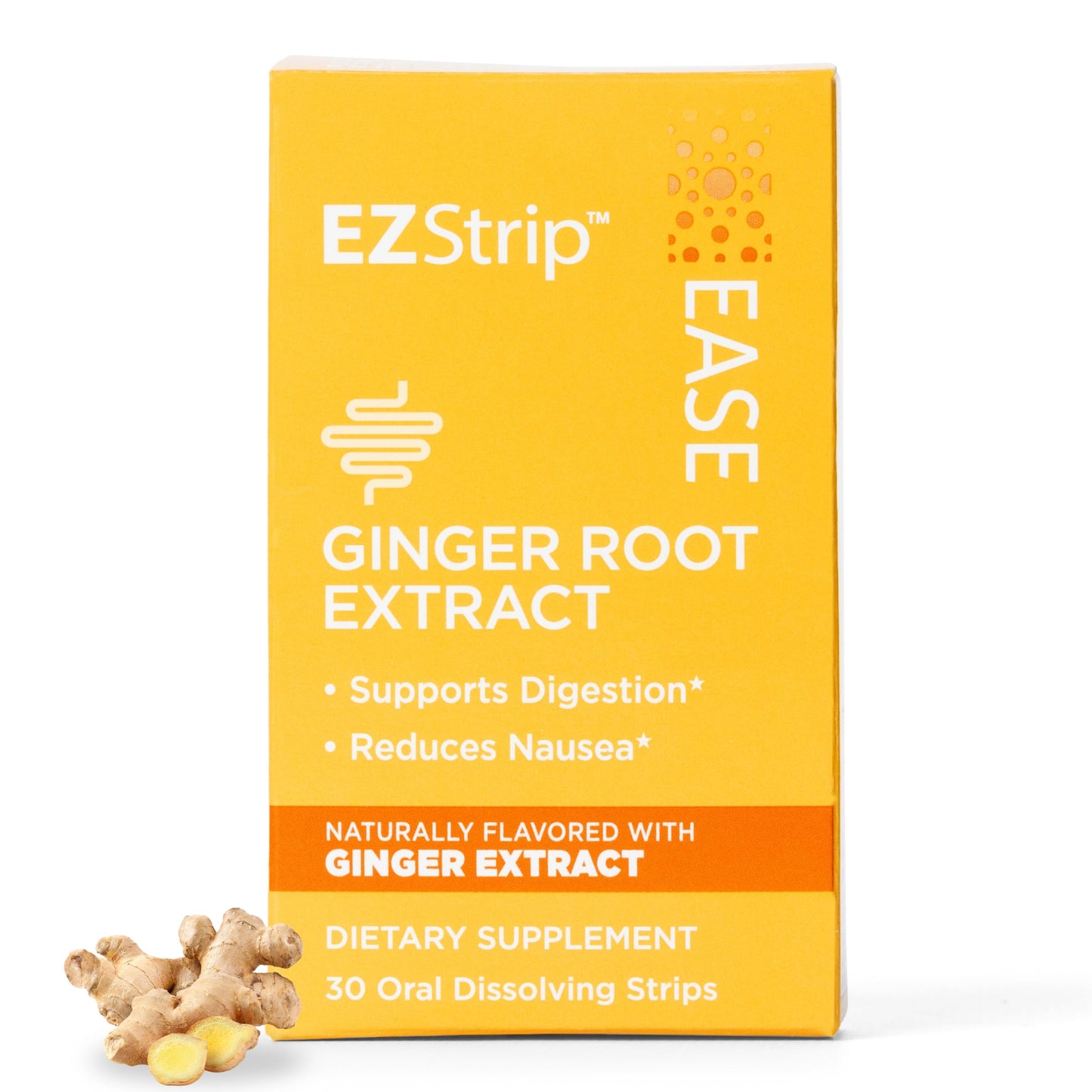 EZStrip Ease Supplement - Ginger Flavor, 30 Count - Dissolving Strips with Ginger Root Help Support Nausea Relief, Morning and Motion Sickness, and Digestion - Made in The USA, Sugar and Gluten-Free