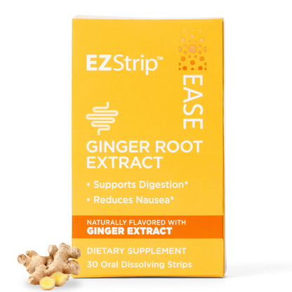 EZStrip Ease Supplement - Ginger Flavor, 30 Count - Dissolving Strips with Ginger Root Help Support Nausea Relief, Morning and Motion Sickness, and Digestion - Made in The USA, Sugar and Gluten-Free