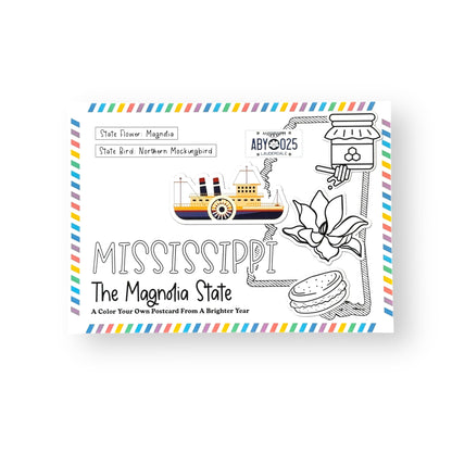 A Brighter Year Color Your Own Postcard - Mississippi State - 5"x 7", Premium Quality, Sturdy Cardstock, Sized for Mailing, Illustrations - Stress & Anxiety Relief
