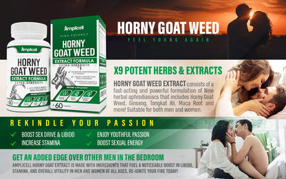 AMPLICELL Horny Goat Weed with Maca Root, Tongkat Ali, L-Arginine & Panax Ginseng – Male Performance & Libido Booster Supplement – Energy, Stamina & Vitality Pills for Men & Women – 60 Capsules