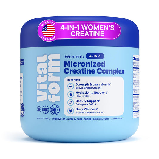 VitalForm Creatine for Women – 4-in-1 Daily Support for Hydration, Wellness & Nutrition – Micronized Creatine with Collagen, Electrolytes, CoQ10, DHA – 30 Servings