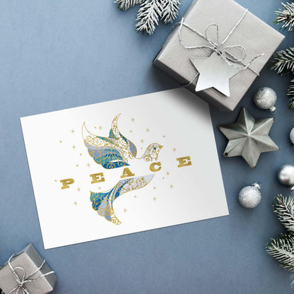 Canopy Street Masterpiece Elegant Dove Christmas Cards / 15 Religious Dove Holiday Cards Set With Gold Foil And White Envelopes / 5 5/8" x 7 7/8" Greeting Cards With Inside Verse