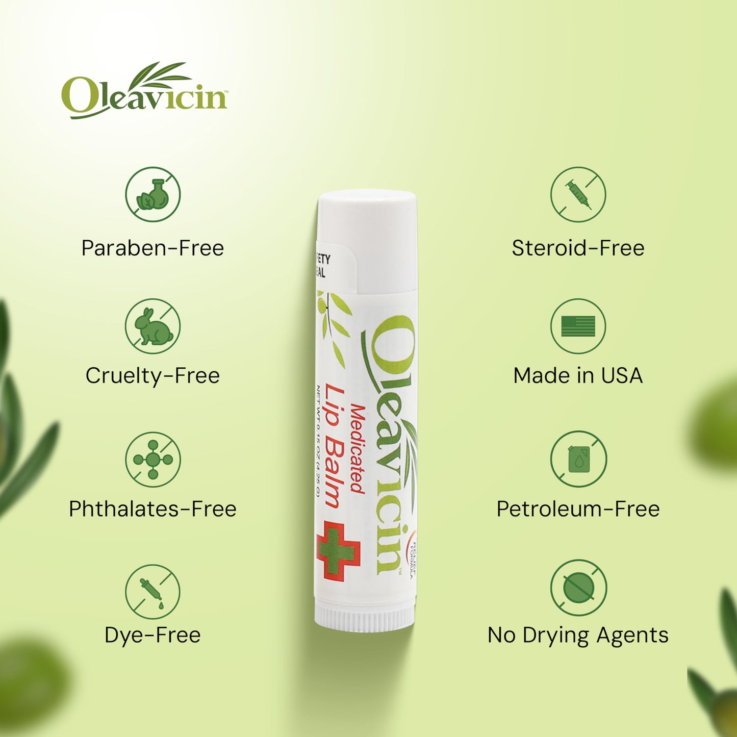 Natural Lip Balm by Oleavicin | Dry Lip Relief | Patented Moisturizing Formula for Chapped Lips | Organic Olive Leaf Extract