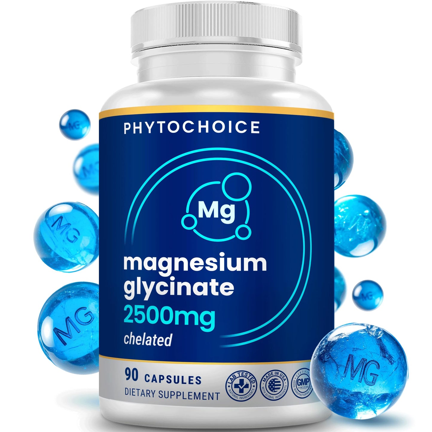 High Potency 2500mg Magnesium Glycinate Supplement for Men and Women, Chelated for High Absorption Pure Elemental Magnesio Complex - Support Sleep, Nerve & Muscle Health, Made in USA - 1 Month Supply