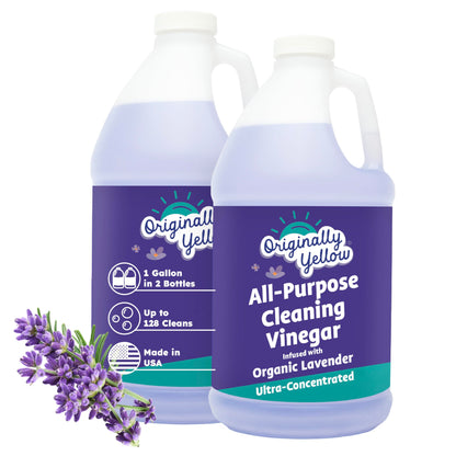 Originally Yellow Lavender Vinegar For Cleaning Purpose | USA Made All Purpose Cleaner | Use as a Floor, Glass, Kitchen, & Bathroom Cleaner | Plant Derived Vinegar 1 Gallon in 2 bottles | 128 Oz