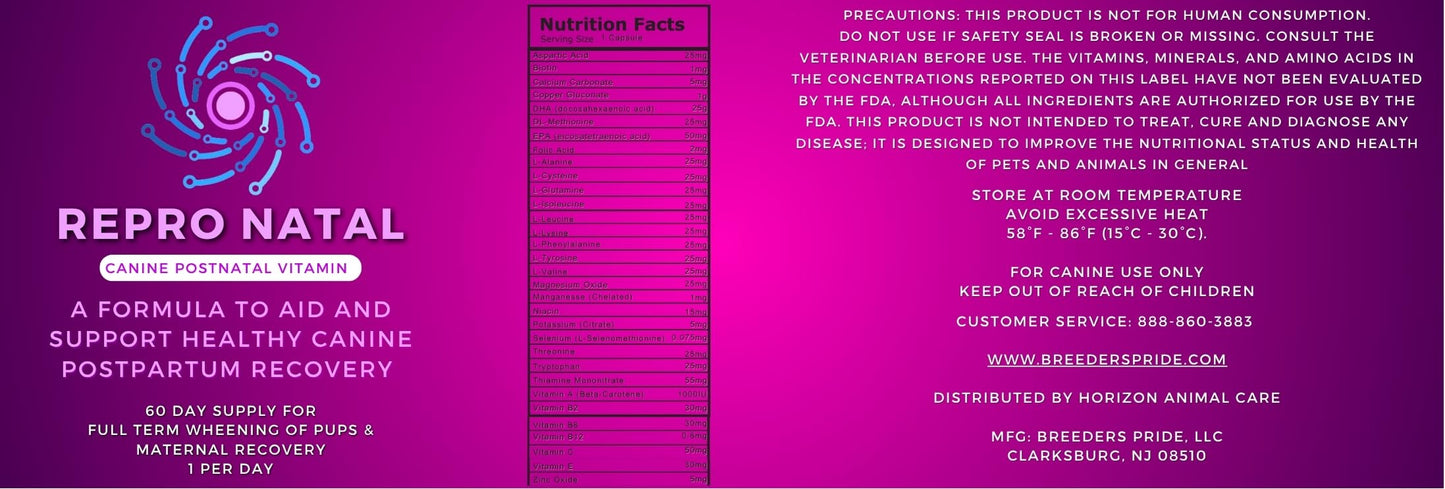 Canine Postnatal and Postpartum Vitamin Capsules for Dogs - 60-Day Supply- Aid in Full-Term Maternal Recovery, Improve Health After Birth -ReproNatal™ Dog Supplement
