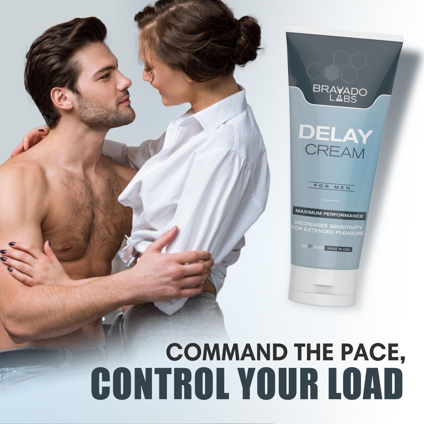 Bravado Labs Delay Cream for Men – Stay Hard and Last Longer in Bed - Retardantes para Caballeros – Long Lasting Personal Gel – Gentle Formula – Discreet - Fast-Absorbing Cream - Made in USA - 1oz