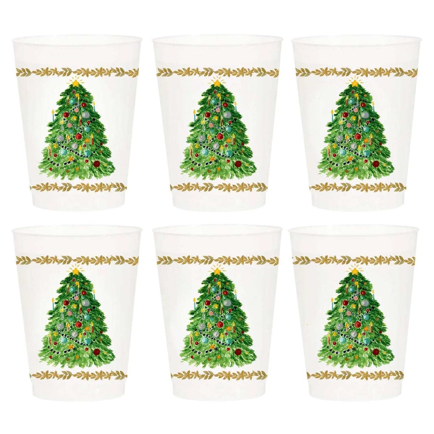 Marye-Kelley Christmas Tree Shatterproof 20 Oz Frosted Cups - Set of 6 Cups - BPA Free - Made in the USA Dishwasher Safe