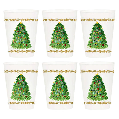 Marye-Kelley Christmas Tree Shatterproof 20 Oz Frosted Cups - Set of 6 Cups - BPA Free - Made in the USA Dishwasher Safe