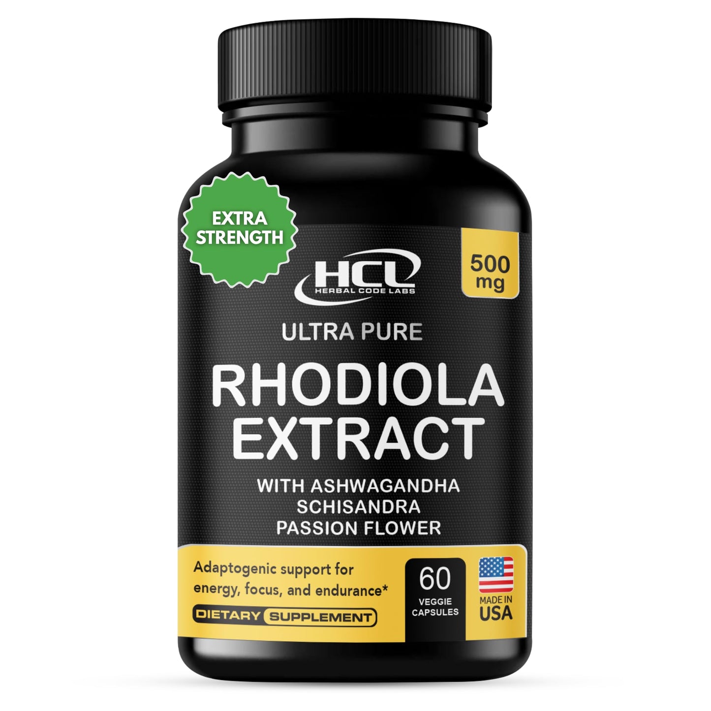 Rhodiola Rosea Supplement High Potency Extract 500mg - 3% Rosavins 1% Salidrosides with Ashwagandha Shisandra Passion Flower Herb Powder Capsules - Natural Way to Relieve Stress - Pills for Energy