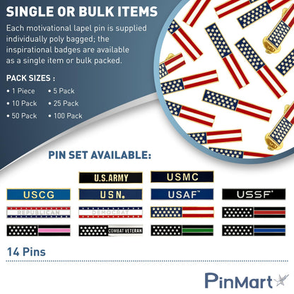 PinMart American Flag USA Citation Bar Police Officer Firefighter Lapel Pin - 5 Pack