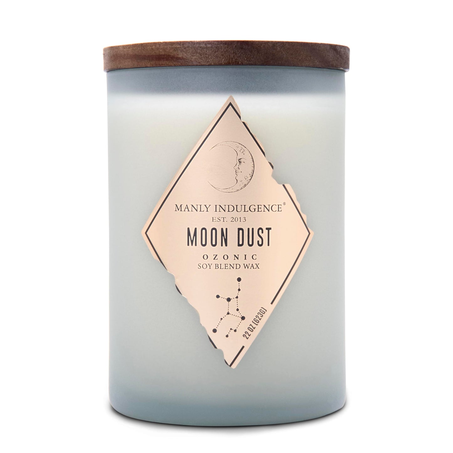 Manly Indulgence Moon Dust Scented Jar Candle, Rebel Collection, 2 Wick, Blue, 22 oz - Up to 120 Hours Burn