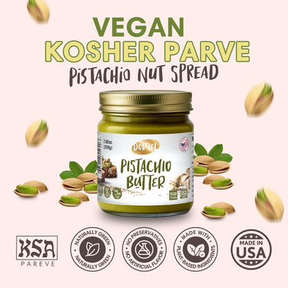 DORREL - Pistachio Butter, Dairy-Free Spreadable Butter Made from 60% California-Grown Pistachios, No Palm Oil, Vegan & Kosher Pareve Healthy Condiments for Snacks, Baking, Dips & More (200g)
