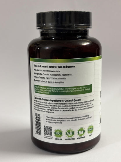Maca Root, Ashwagandha Root Extract, Capsules for Men & Women with Turmeric Curcumin and Bioperine 120 Capsules Made in USA