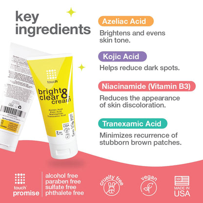 TOUCH Radiance Cream with Niacinamide, Kojic Acid, Tranexamic Acid & Azelaic Acid – Brightening Face Cream for Uneven Skin Tone – 2 oz