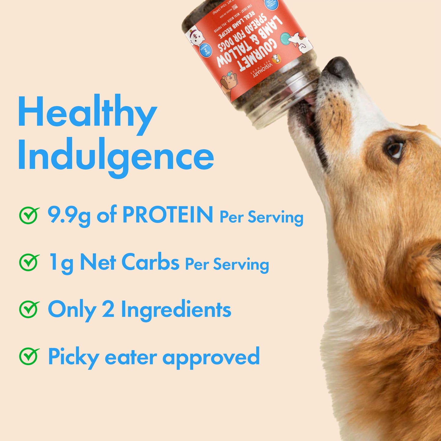 Visionary Pet Foods Lamb and Tallow Meat Spread - Healthy Dog Treat - Alternative to Dog Peanut Butter, Xylitol Free, No Sugar and Filler Free - Use on Lick Mat, Food Mixer, Pill Pockets - 12oz Jar