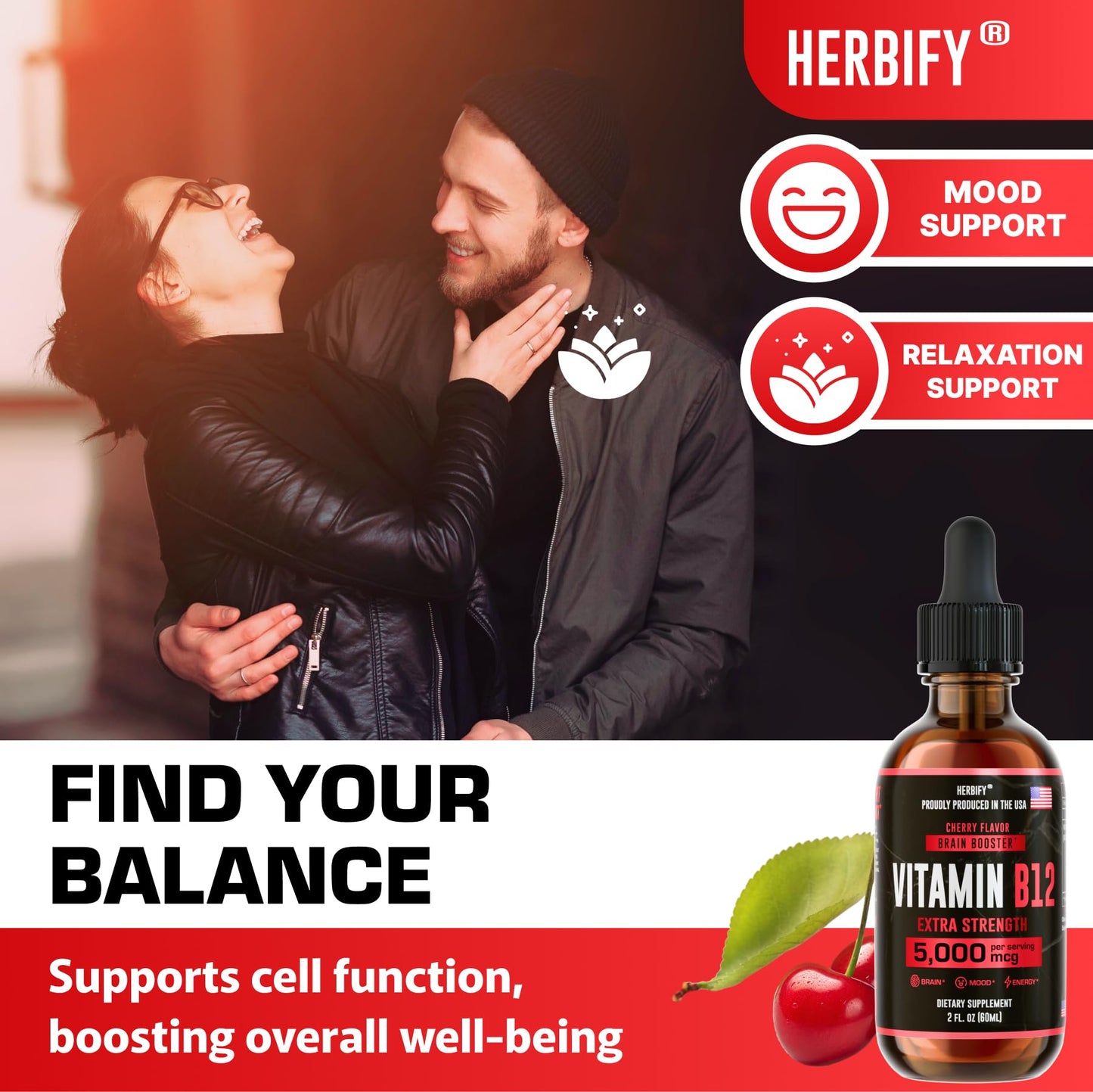 HERBIFY Vitamin B12 Methylated Multivitamin Energy Supplements for Women & Men - Liquid B12 Vitamins 5000 Mcg Methylcobalamin - Energy Support and Immune Health Liquid Vitamin 2 Oz