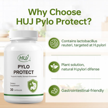 HUJ Pylo Protect - Lactobacillus Reuteri Supplement - Supports Healthy Stomach Environment - 30 Capsules