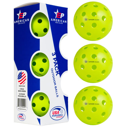 EPAMERICAN Outdoor Pickleballs | 3,6,12 Packs| USAPA Approved | Made in USA with Durable Design | Tournament-Ready, High Performance | 40 Precision Holes for Balanced Flight, (Neon Green, 3-Pack)