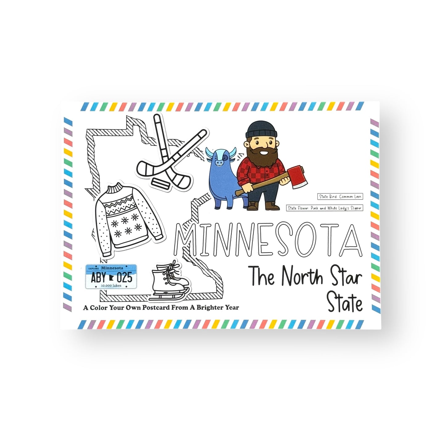 A Brighter Year Color Your Own Postcard - Minnesota State - 5"x 7", Premium Quality, Sturdy Cardstock, Sized for Mailing, Illustrations - Stress & Anxiety Relief