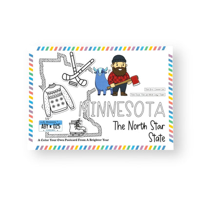 A Brighter Year Color Your Own Postcard - Minnesota State - 5"x 7", Premium Quality, Sturdy Cardstock, Sized for Mailing, Illustrations - Stress & Anxiety Relief