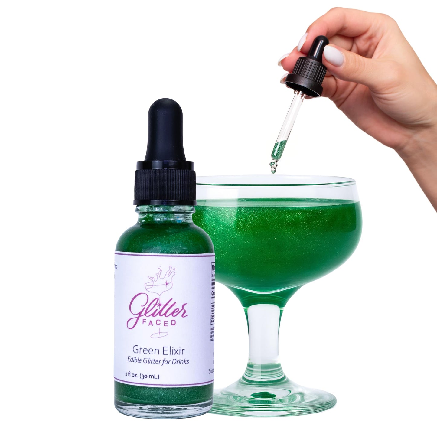 Glitter Faced Green Edible Glitter For Drinks With 0-Calories, No Taste or Texture | 30ml Food-Grade, 30 Drinks, Luster Dust | Ideal for Beverages, Galentine’s, Parties & Events | Made in USA