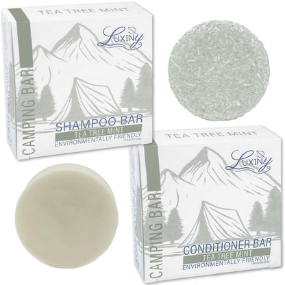 Luxiny Tea Tree Mint Shampoo and Conditioner Bar Set - 1 Sulfate Free Shampoo Bar (60g), 1 Deep Conditioner Bar (50g) for All Hair Types, Made in USA