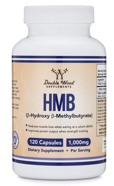 Double Wood Supplements HMB Supplement, Third Party Tested, Non-GMO, Gluten Free, 120 Capsules, 1000mg per Serving, 500mg per Capsule