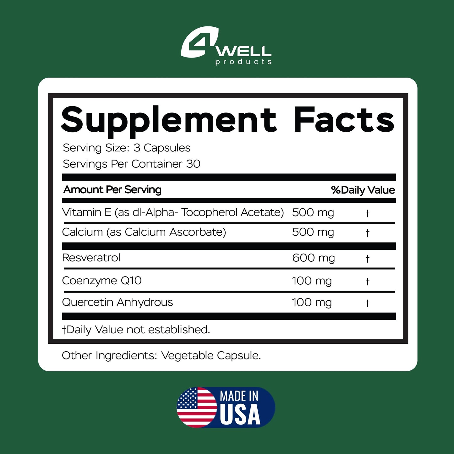 Resveratrol Supplement 1800mg Complex - COQ10, Quercetin, Vitamin E, Vitamin C - Powerful Antioxidant Formula for Enhanced Energy, Heart Health & Healthy-Aging Support Trans Resveratrol 90 Capsules