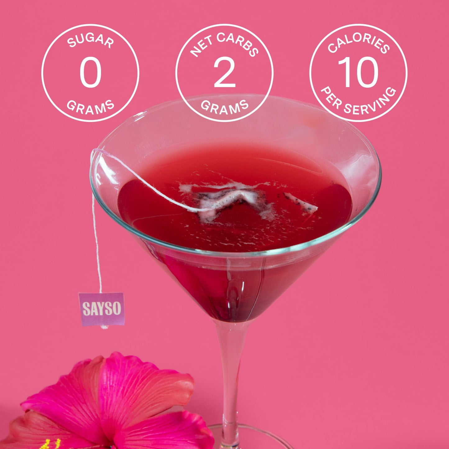 SAYSO: Skinny Hibiscus Cosmo Craft Cocktail Tea Bag | Enjoy an Instant Cosmopolitan or Mocktail in Under 1 Min, <1G Sugar, 10 Calories, Vegan, Kosher, Non-GMO, 8 Count